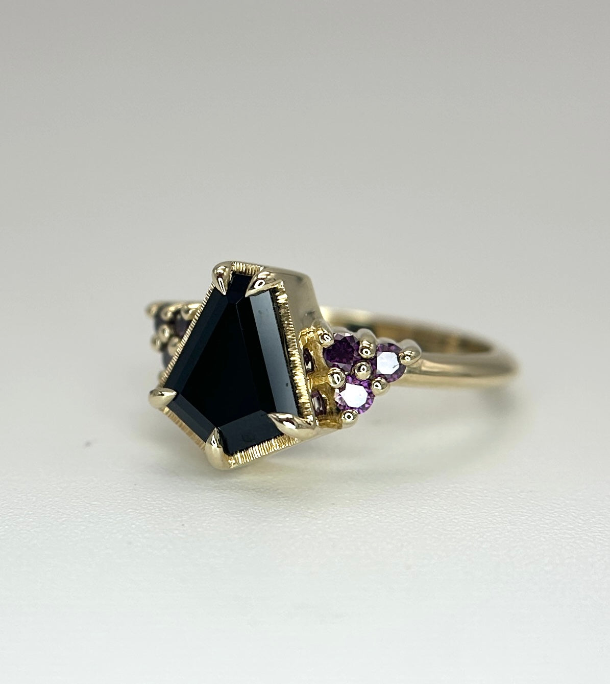 Chasca Black Spinel and Purple Diamond Ring