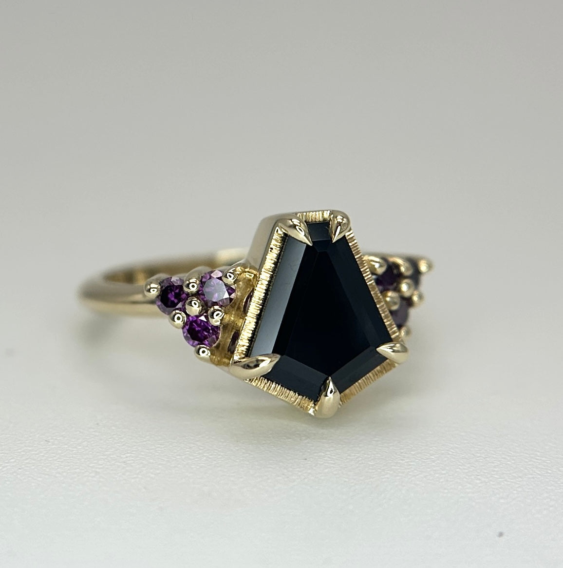 Chasca Black Spinel and Purple Diamond Ring