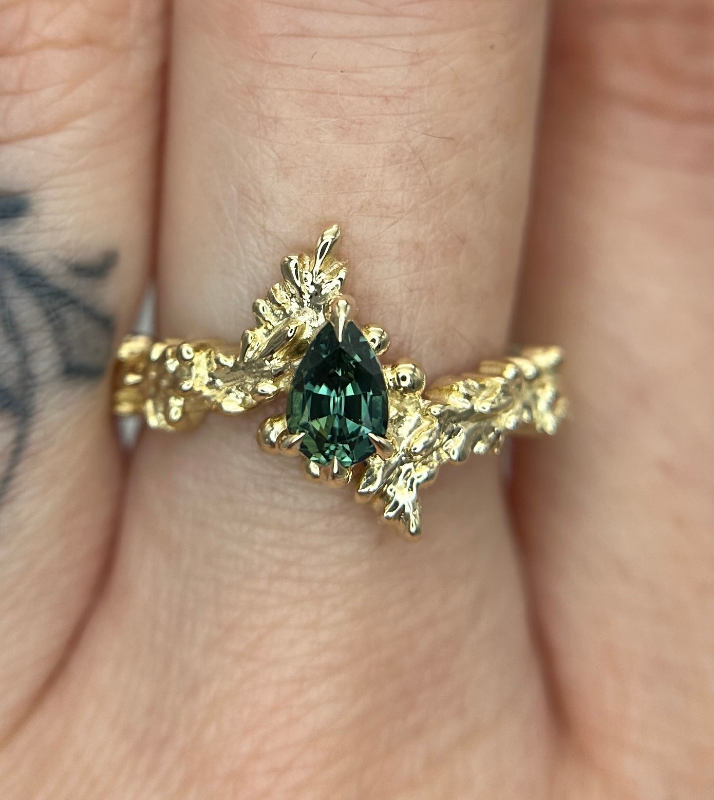 *SALE 15% off* Silvia Green Pear Sapphire Ring