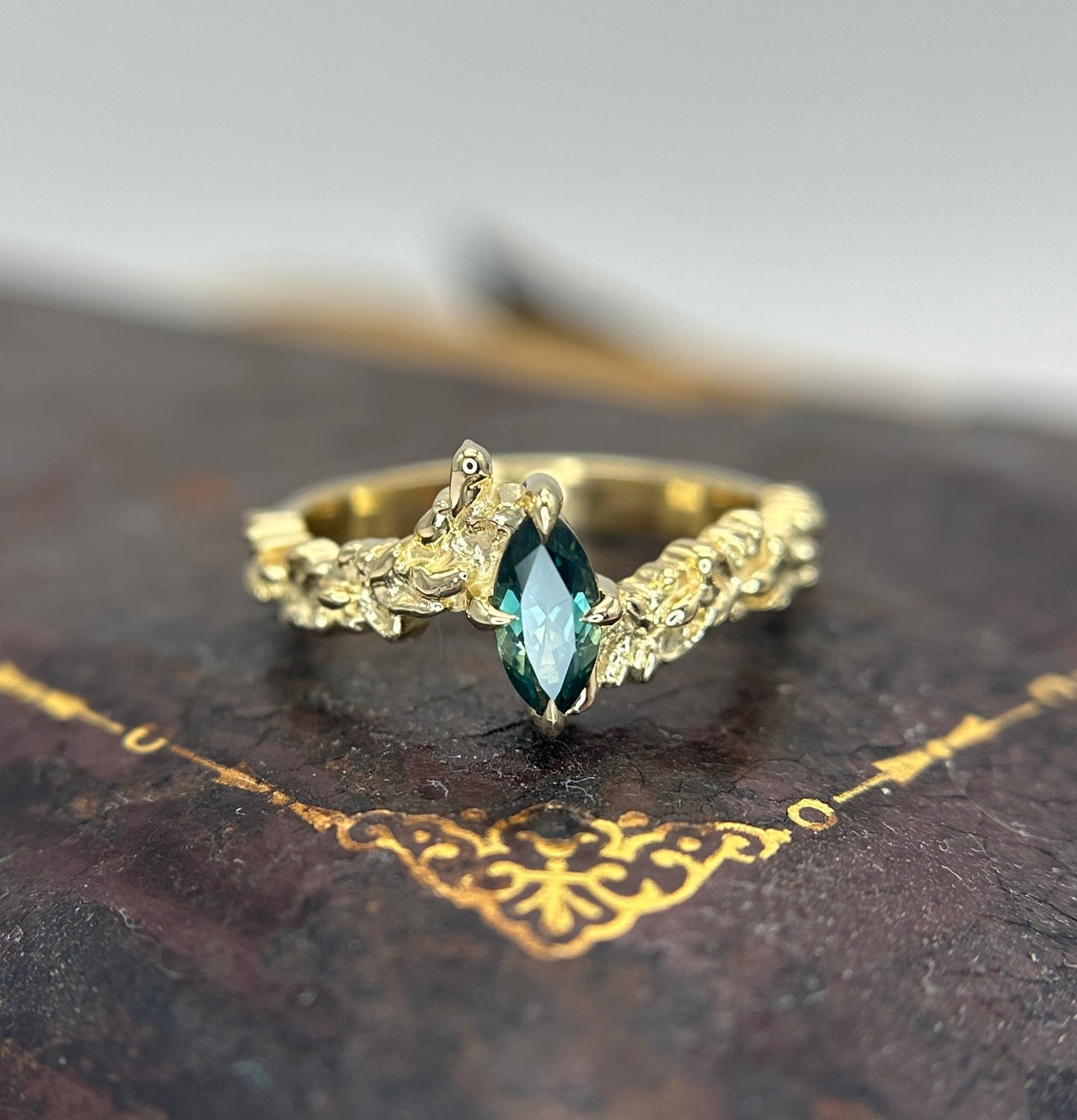 *SALE 15% off* Silvia Teal Marquise Sapphire Ring