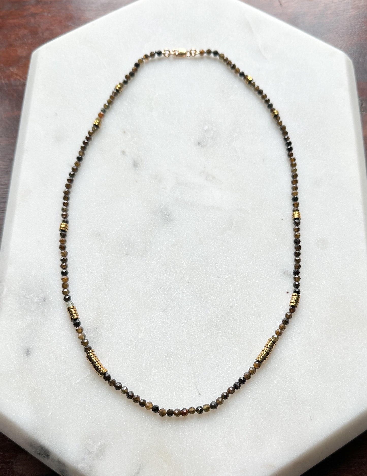 Maeve Olive Green Tourmaline and Pyrite Bead Necklace