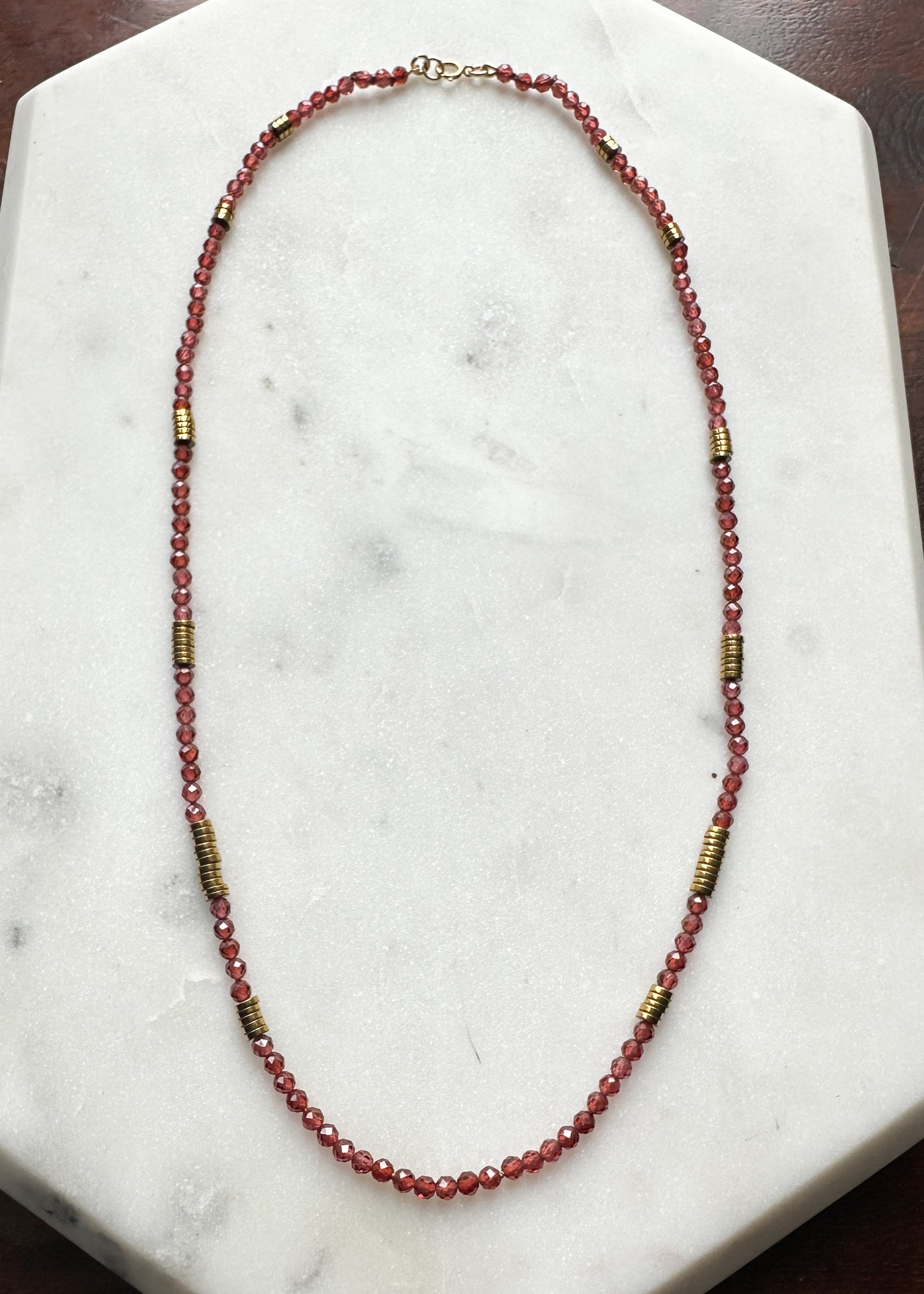 Maeve Peachy Brown Garnet and Pyrite Bead Necklace