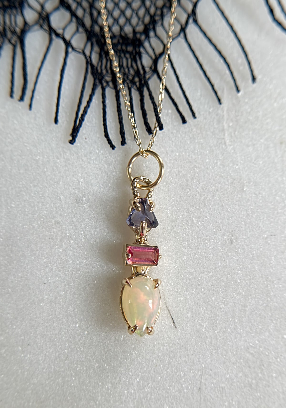 Lita Opal, Iolite and Pink Quartz Pendant