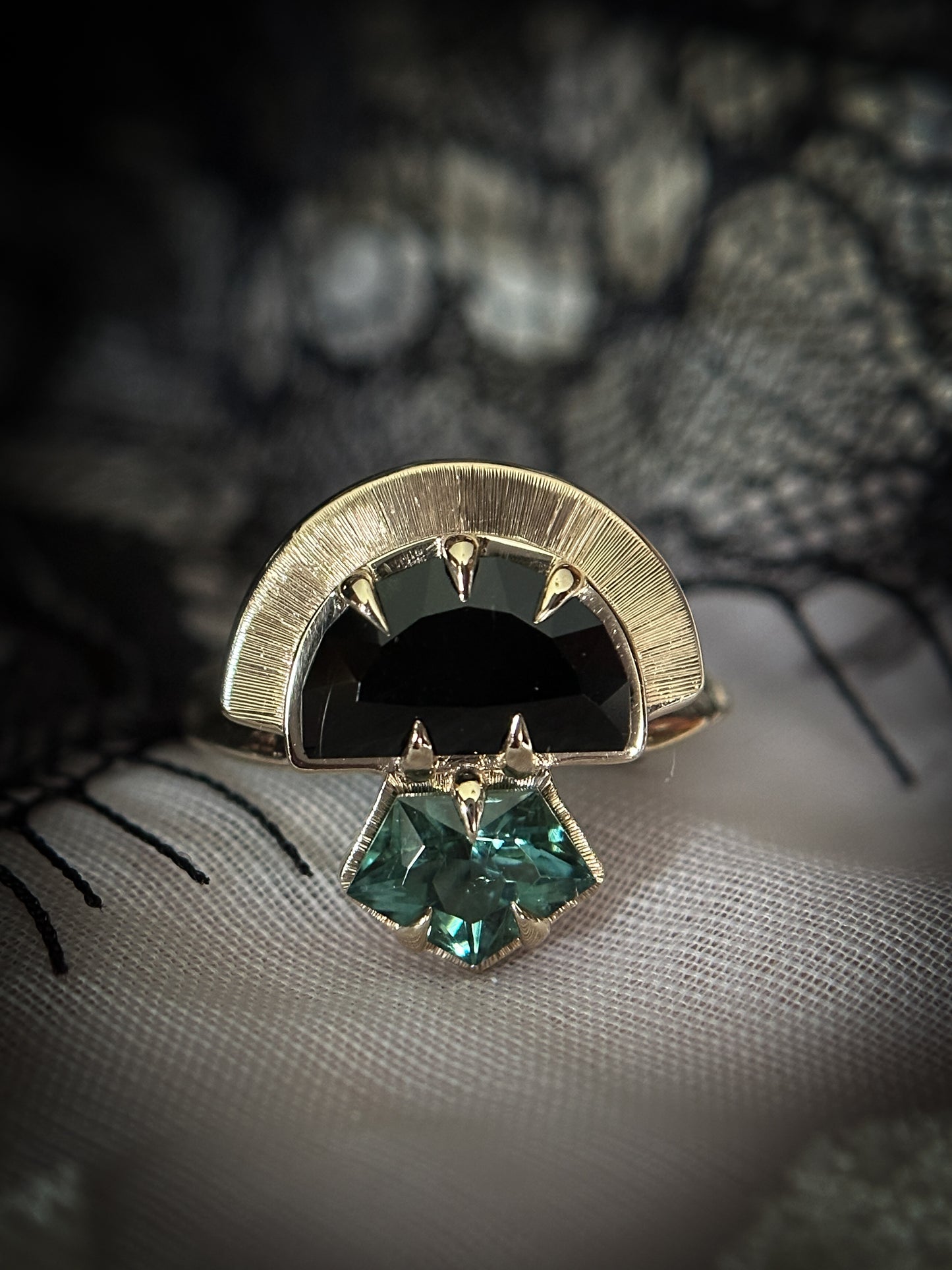*SALE 15% off* Yzma Black Spinel and Mint Tourmaline Crowned Ring
