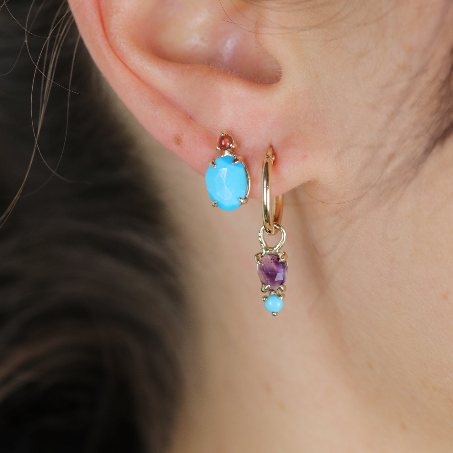 Aeliana Amethyst and Turquoise Hoops