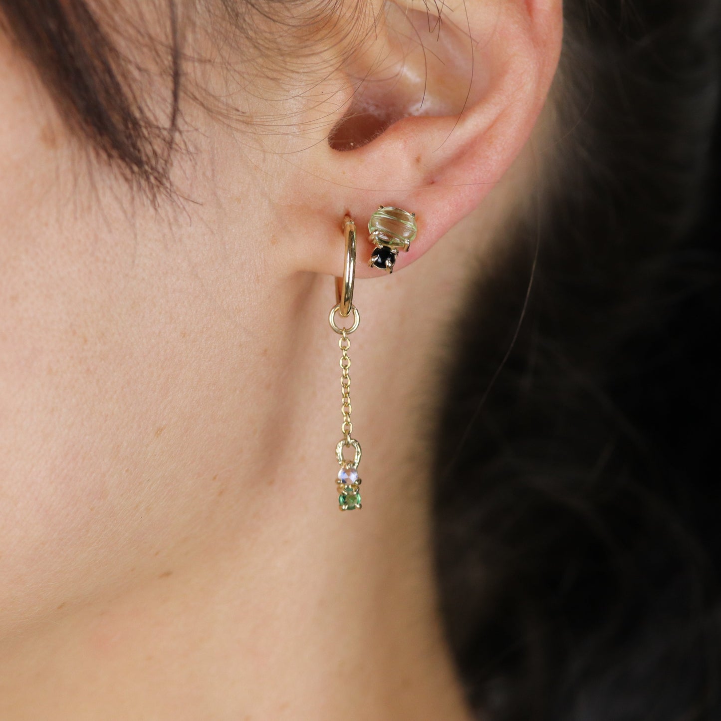 Laetus Carved Green Tourmaline and Onyx Studs