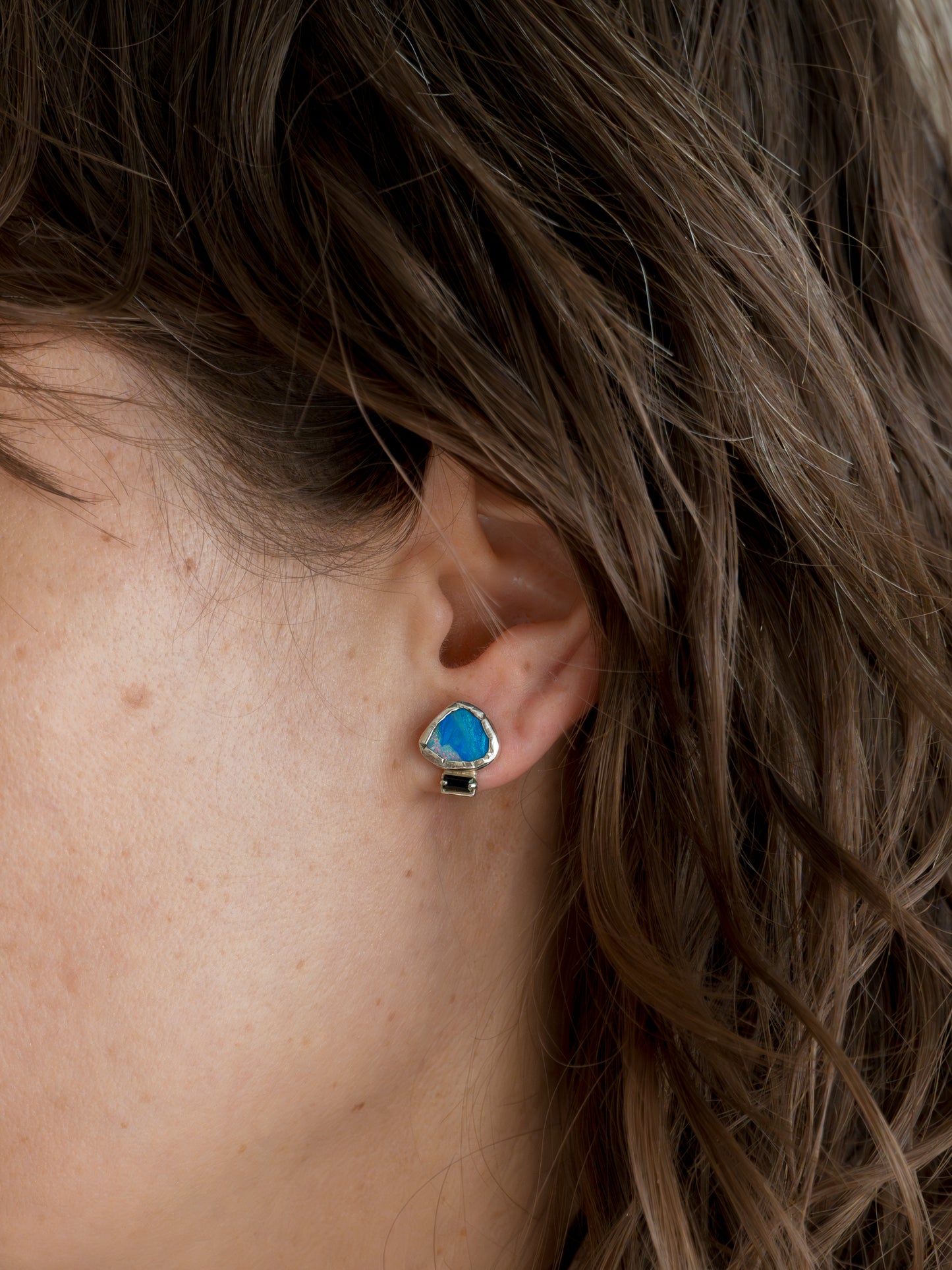 Empire Opal and Black Spinel Studs