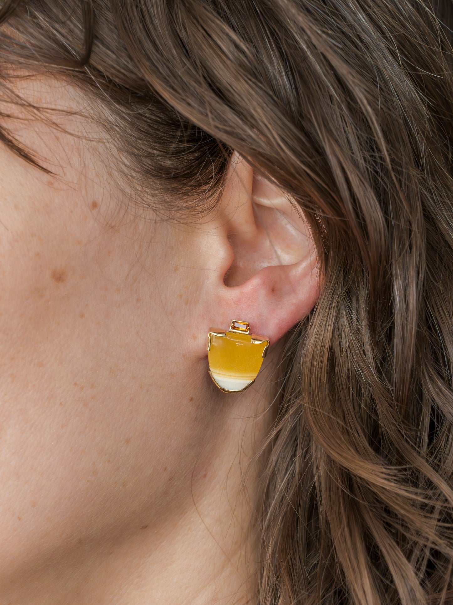 Empire Yellow Calcite and Madeira Citrine Studs