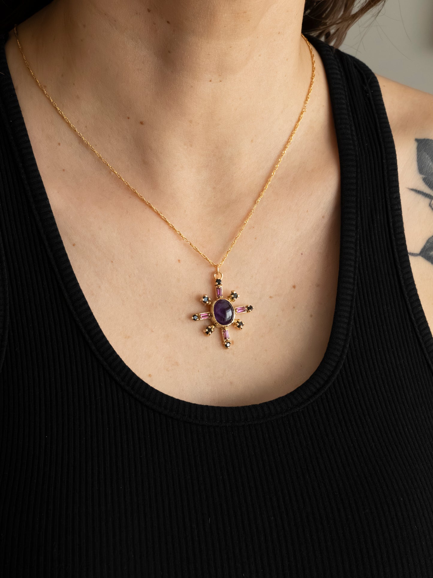 Agnes Amethyst, Rhodolite Garnet and Black Spinel Pendant