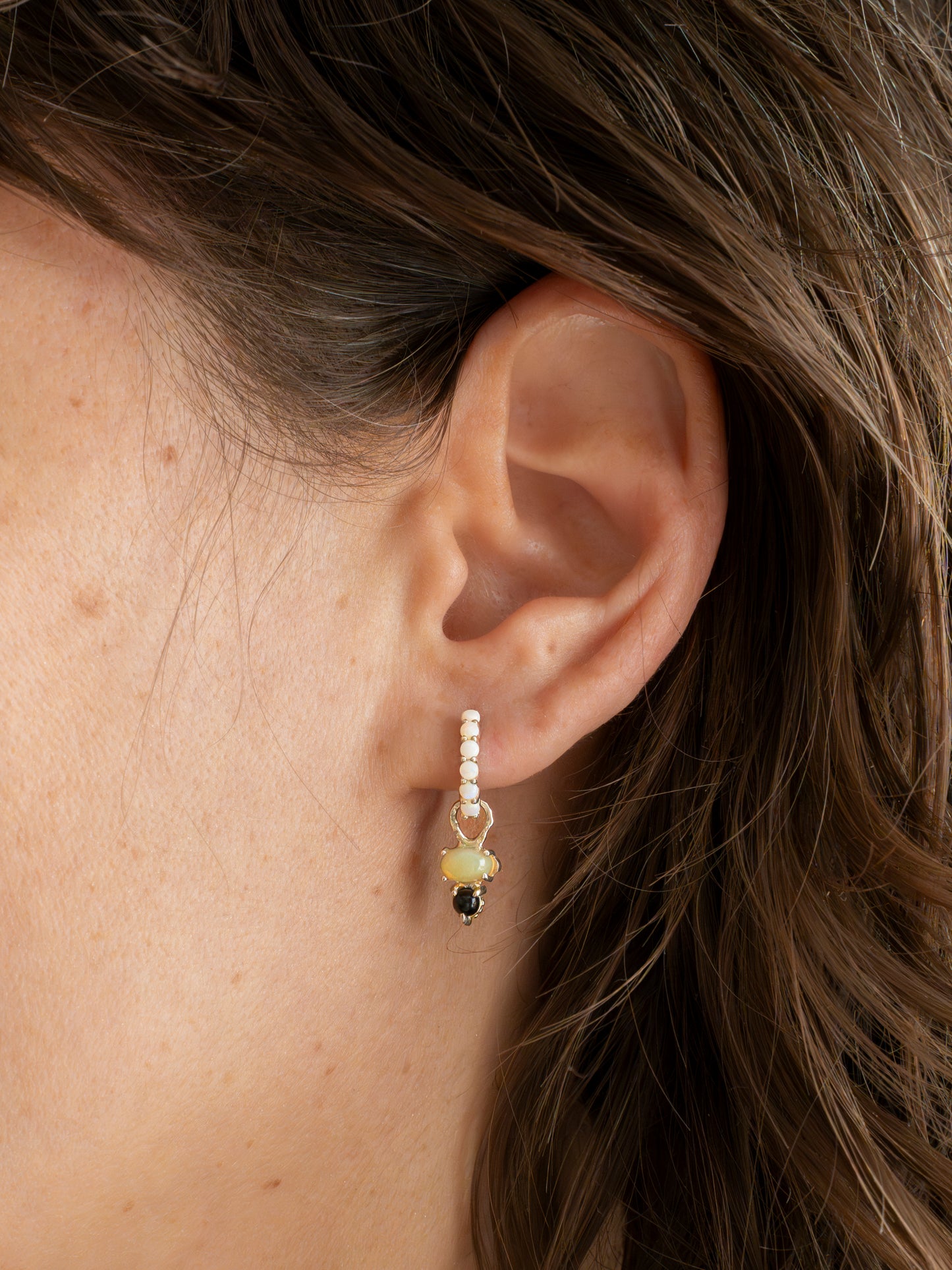 Carmina Deluxe Opal and Onyx Hoop Earrings