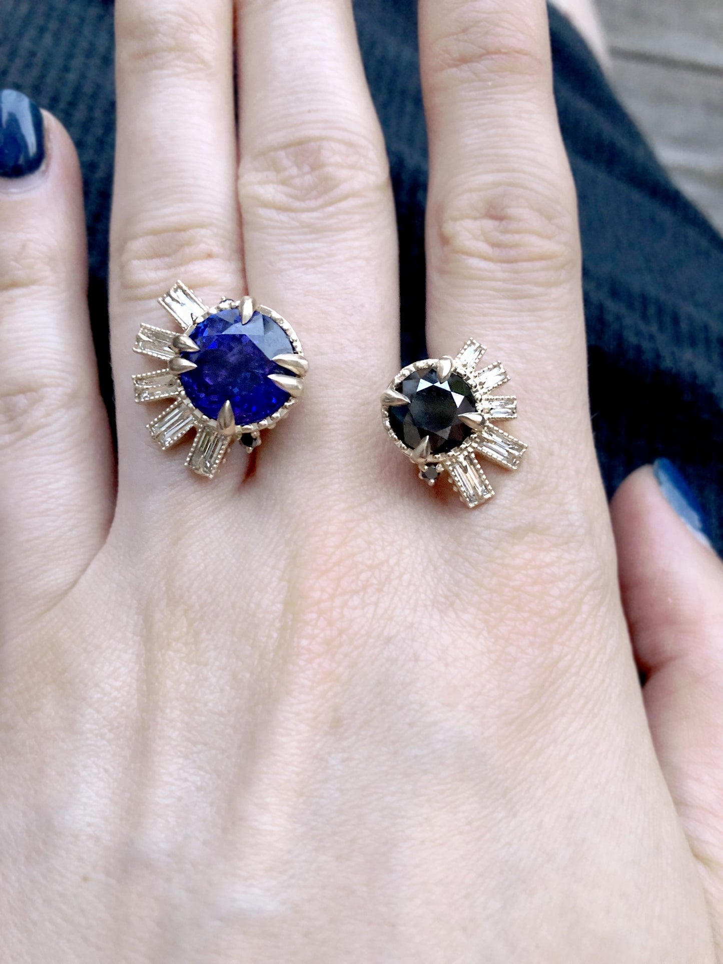 Tanzanite and Black Diamond Rays Ring