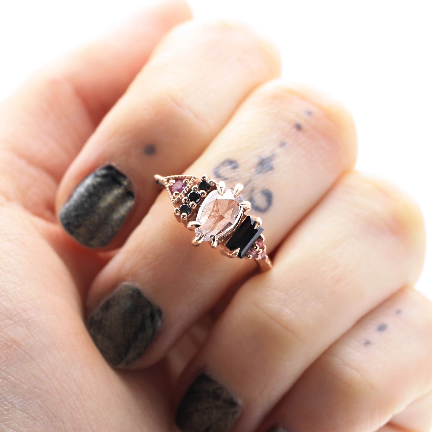*SALE 35% off* Lucretia Pink Sapphire and Black Diamond Ring