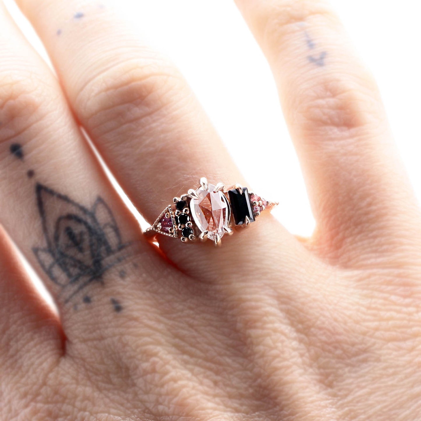 *SALE 35% off* Lucretia Pink Sapphire and Black Diamond Ring