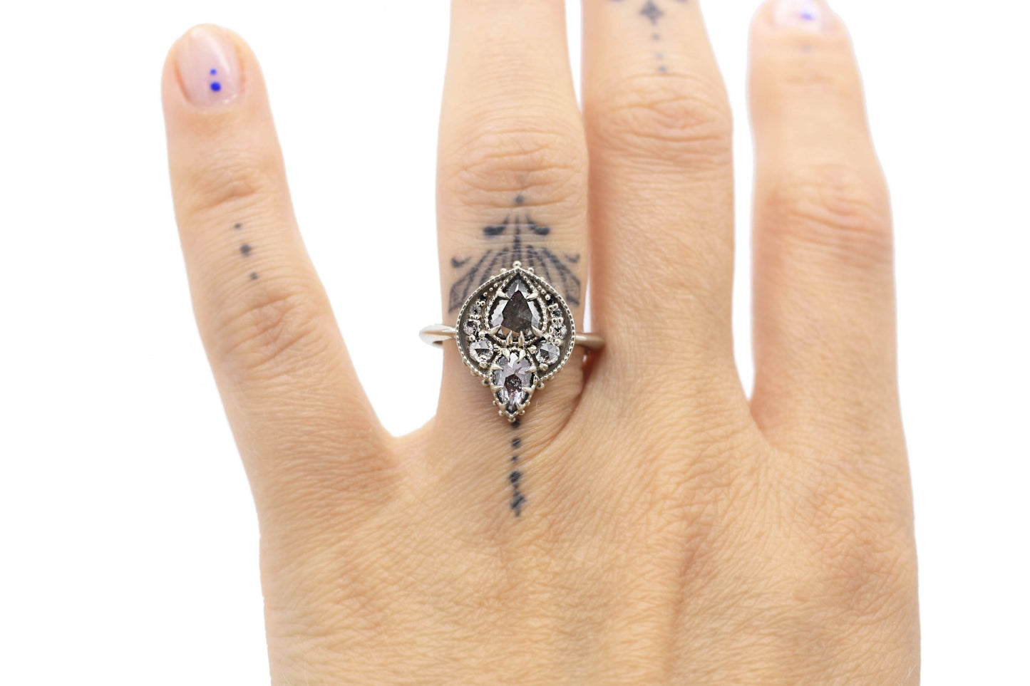 Eowyn Salt and Pepper Pear Diamond Ring