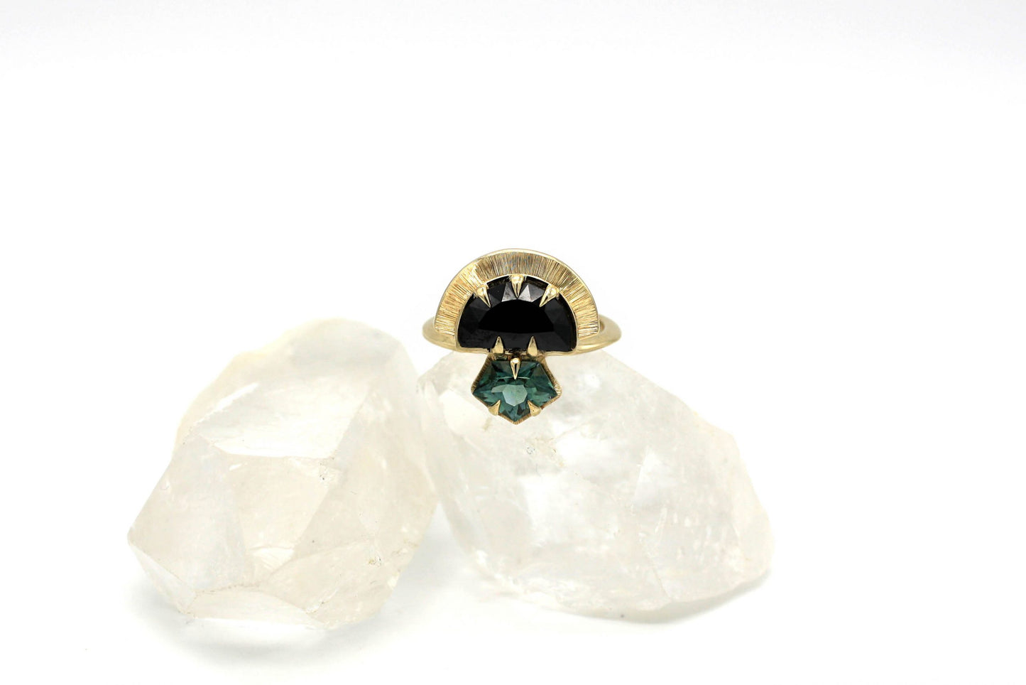 *SALE 15% off* Yzma Black Spinel and Mint Tourmaline Crowned Ring
