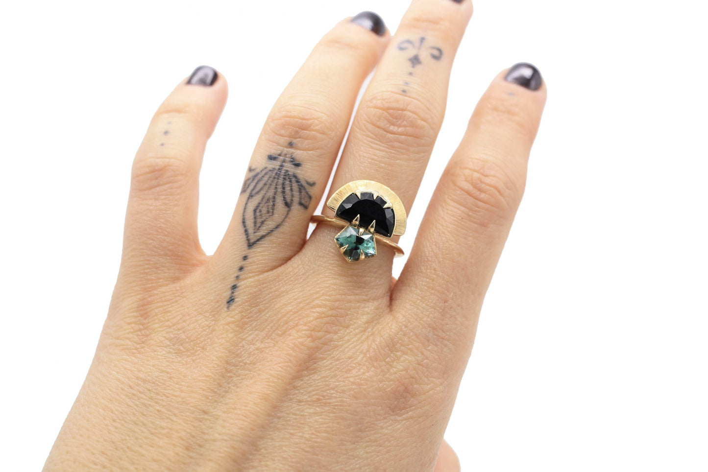 *SALE 15% off* Yzma Black Spinel and Mint Tourmaline Crowned Ring