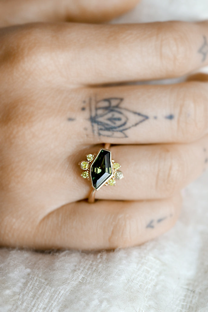 *SALE 35% off* Lucretia Green Sapphire and Yellow Diamond Ring