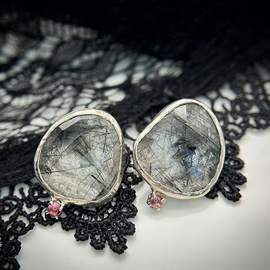 Empire Tourmalated Quartz and Pink Tourmaline Stud Earrings