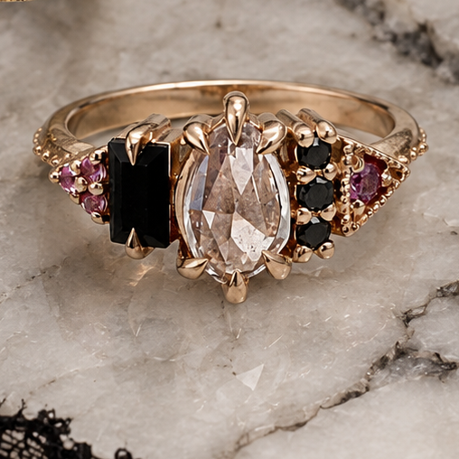 Lucretia Pink Sapphire and Black Diamond  Ring