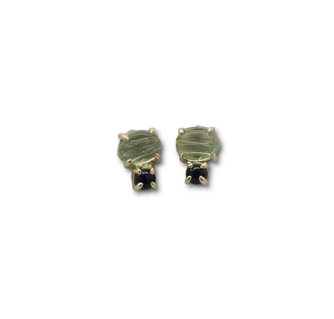 Laetus Carved Green Tourmaline and Onyx Studs