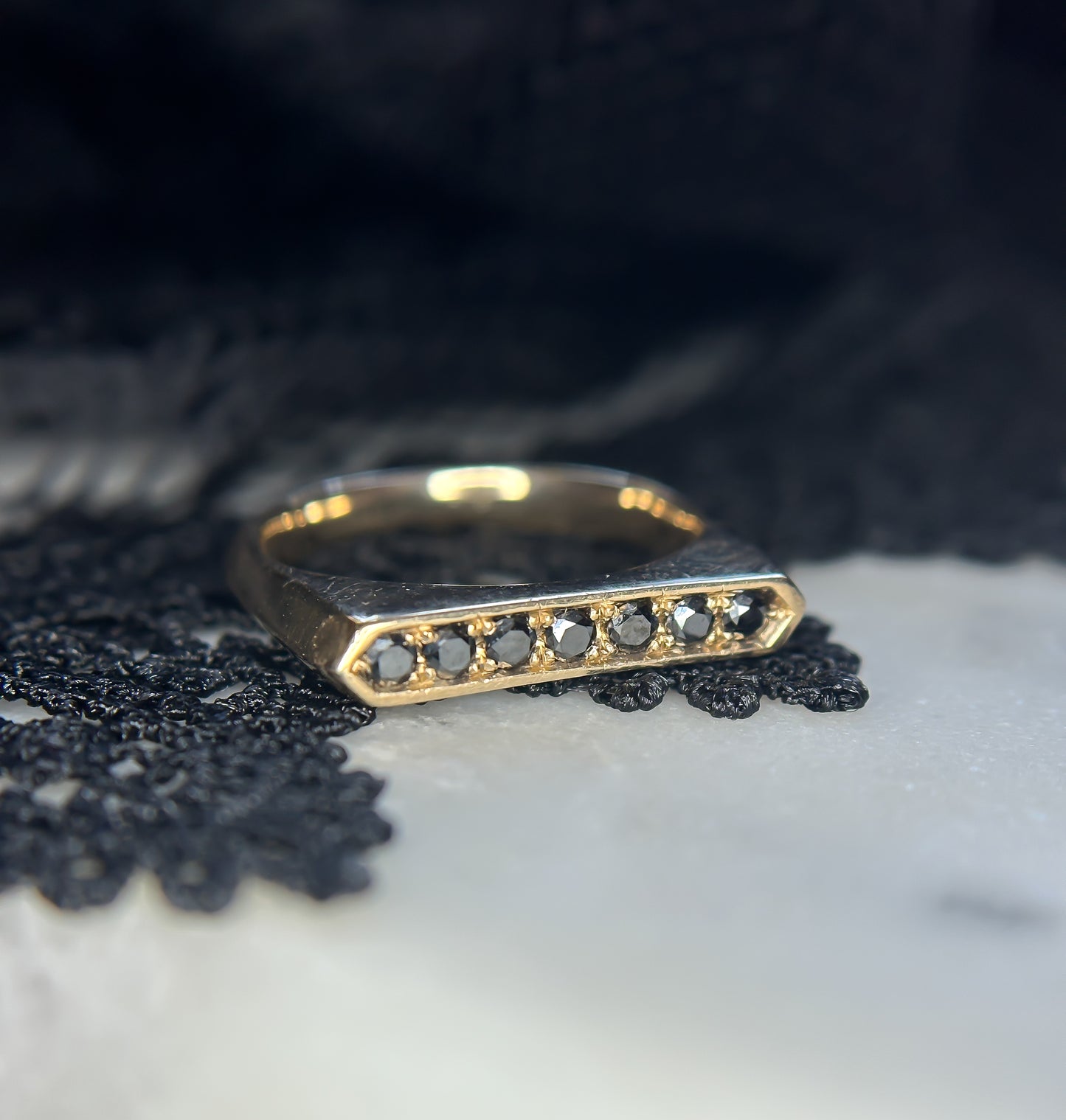 Oscura Black Diamond Signet Stacking Ring
