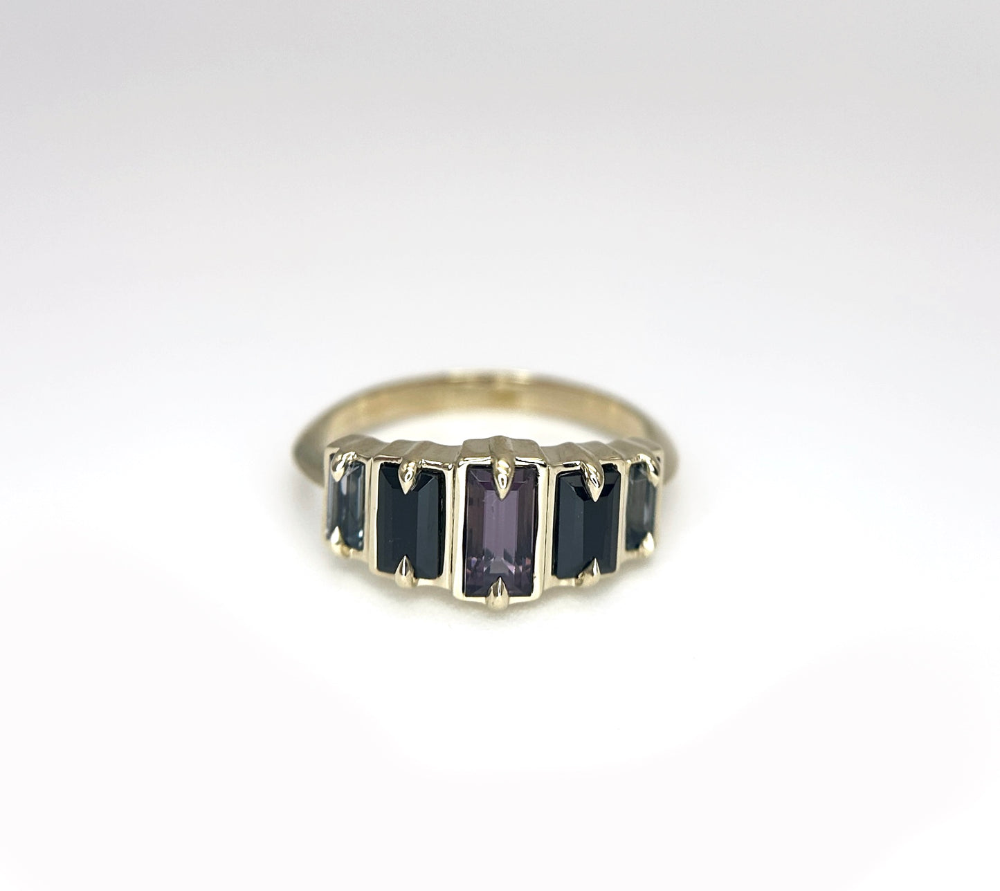 Nox Purple, Black and Silver Spinel Deco Step Ring