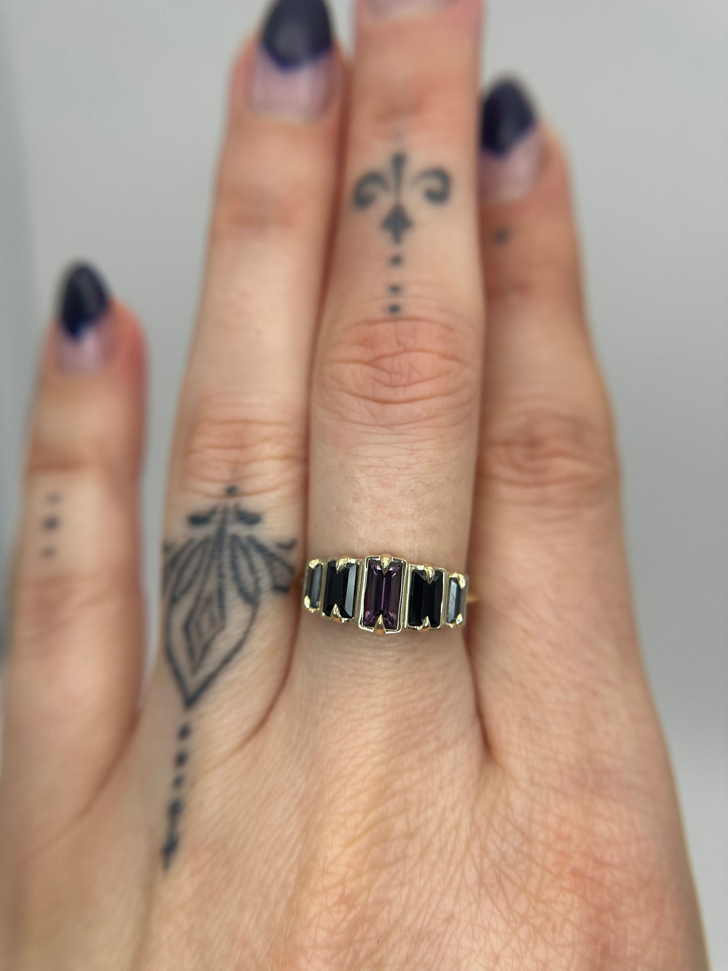 Nox Purple, Black and Silver Spinel Deco Step Ring