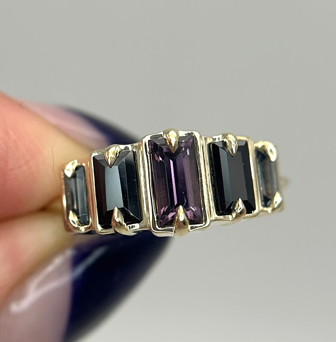 Nox Purple, Black and Silver Spinel Deco Step Ring