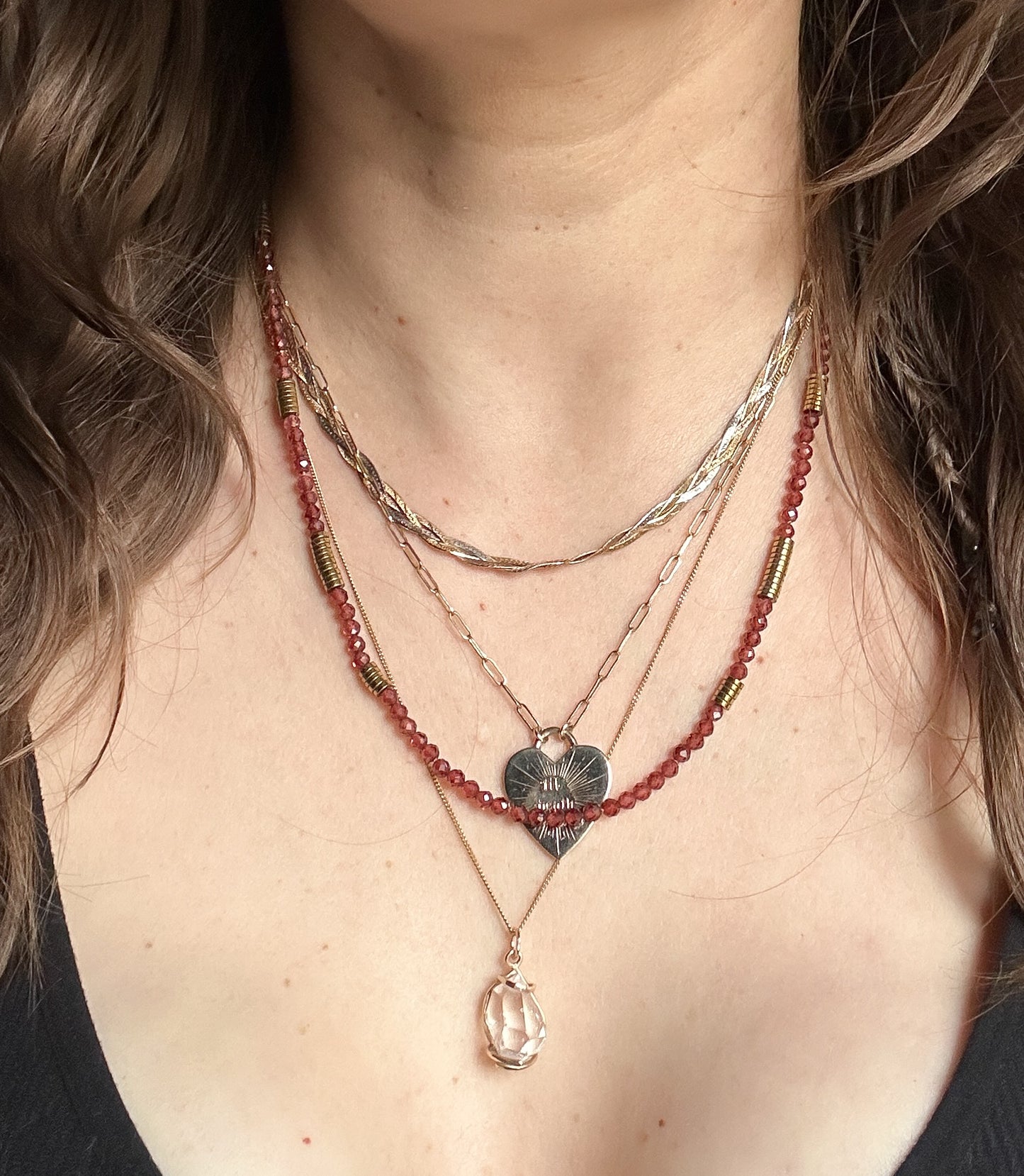 Maeve Peachy Brown Garnet and Pyrite Bead Necklace