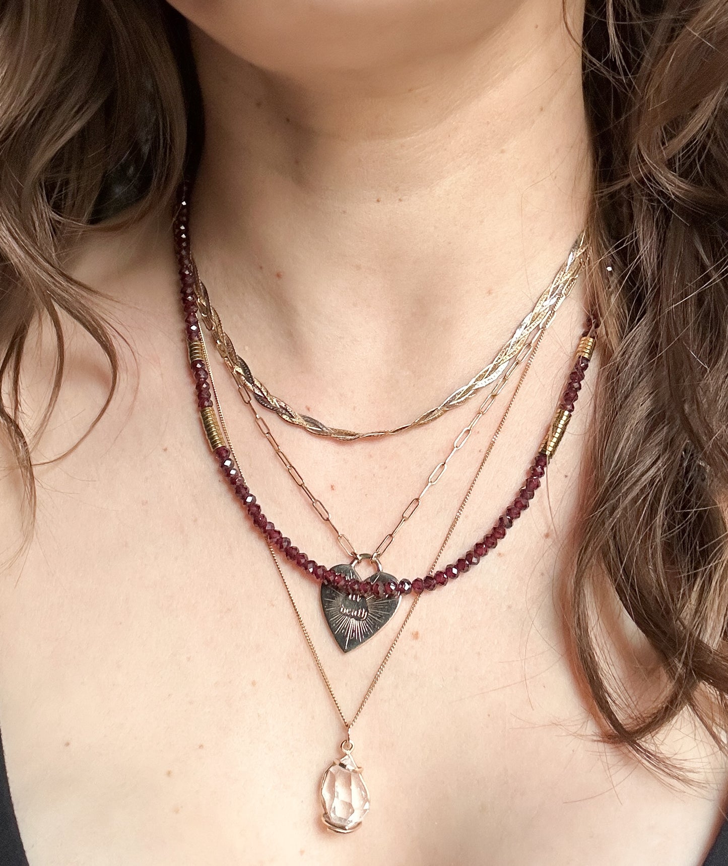 Maeve Red Garnet and Pyrite Bead Necklace