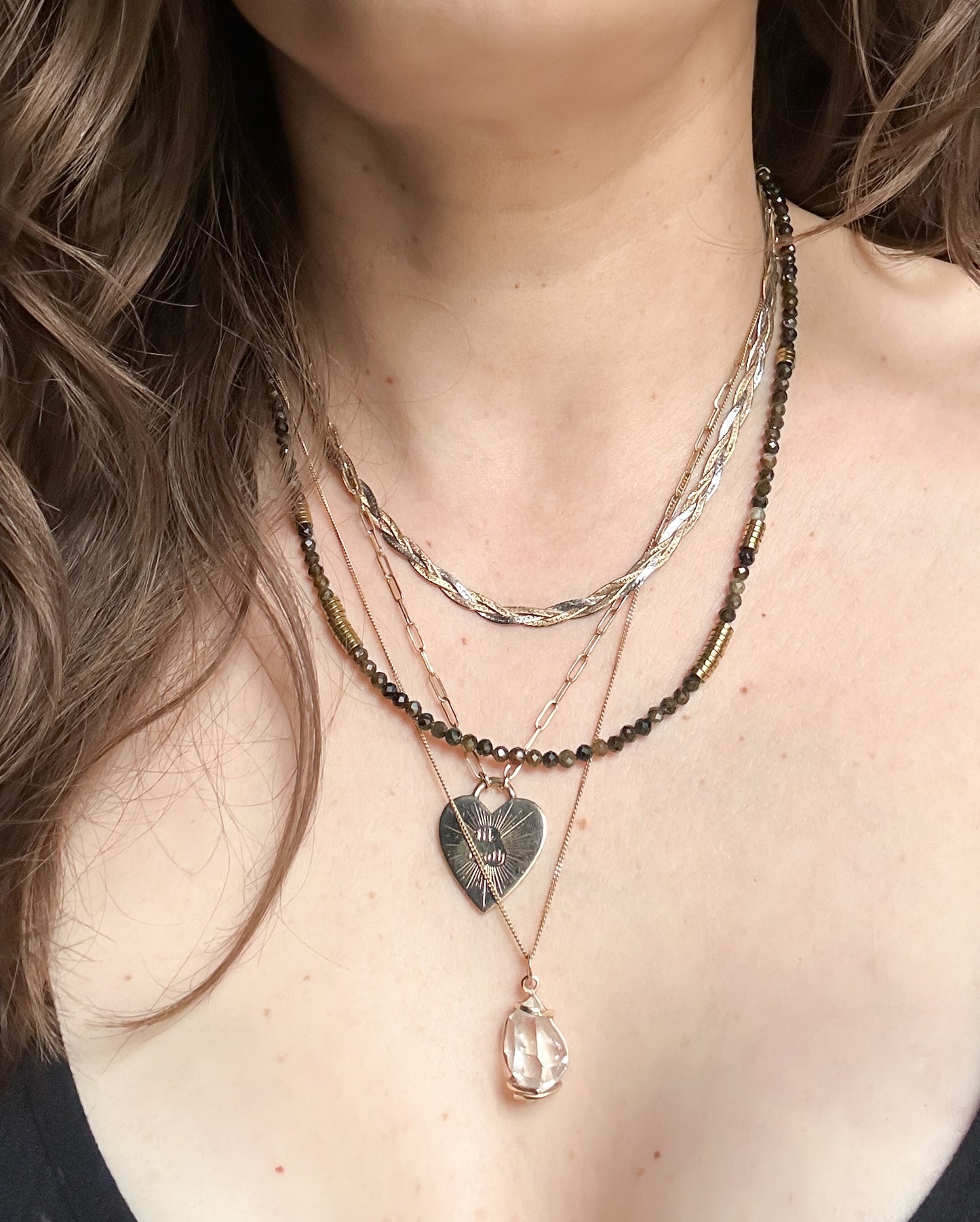 Maeve Olive Green Tourmaline and Pyrite Bead Necklace