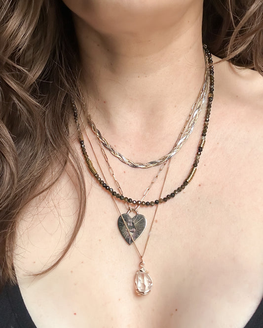 Maeve Olive Green Tourmaline and Pyrite Bead Necklace