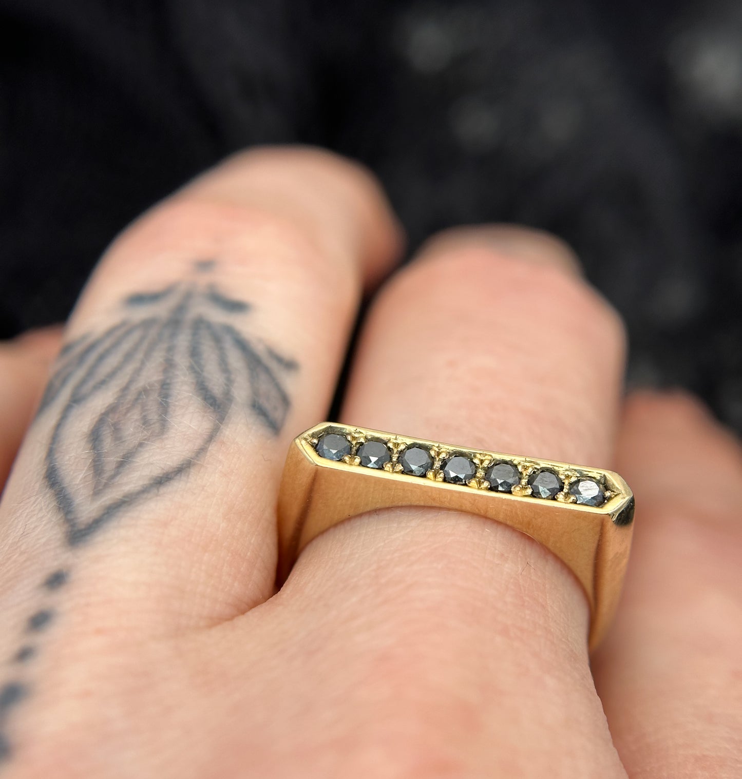 Oscura Black Diamond Signet Stacking Ring