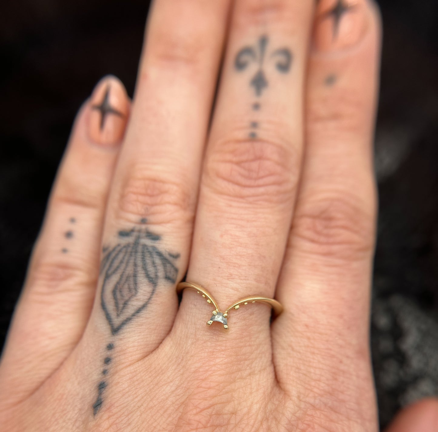 Reina Luna Light Salt & Pepper Moon Ring