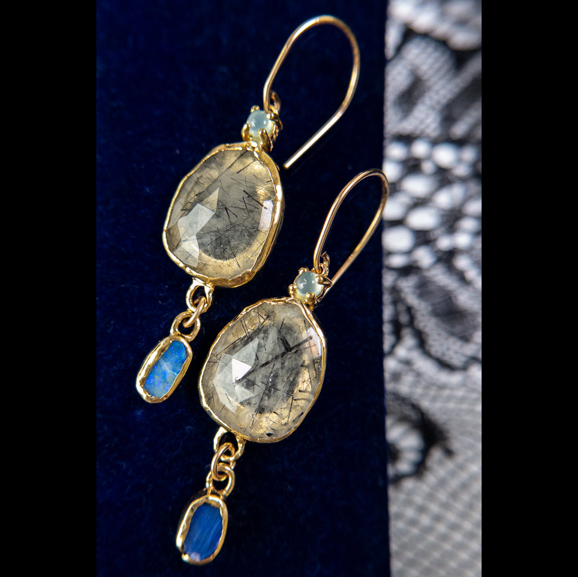 Regiis Tourmalated Quartz and Opal Drop Earrings