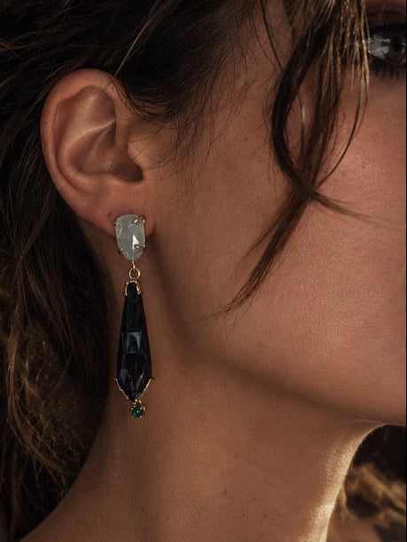 Regiis Silver Sheen Obsidian and Paraiba Chalcedony Drop Earrings