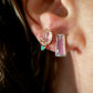 Laetus Carved Pink Tourmaline and Turquoise Studs