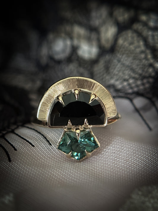 *SALE 15% off* Yzma Black Spinel and Mint Tourmaline Crowned Ring
