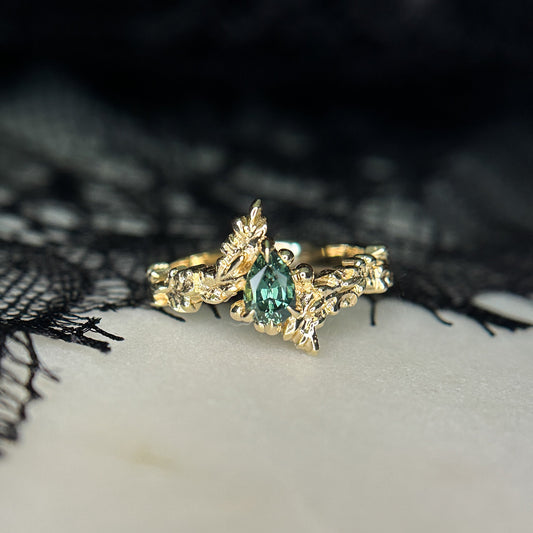 *SALE 15% off* Silvia Green Pear Sapphire Ring