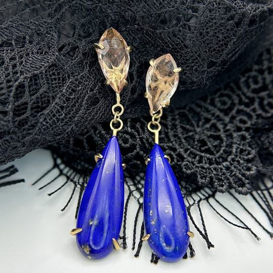 Regiis Lapis and Rutilated Quartz Drop Earrings