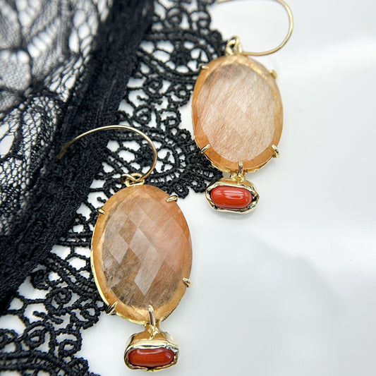 Empire Rutalated Quartz and Coral Drop Earrings