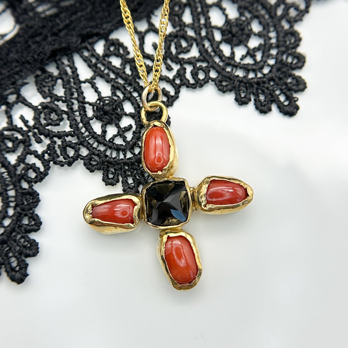 Agnes Coral and Black Spinel Pendant