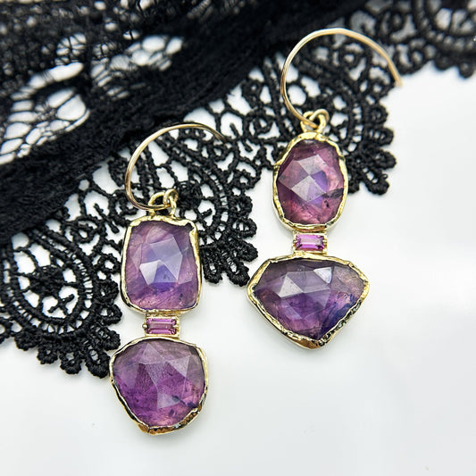 Gemma Amethyst and Garnet Drop Earrings