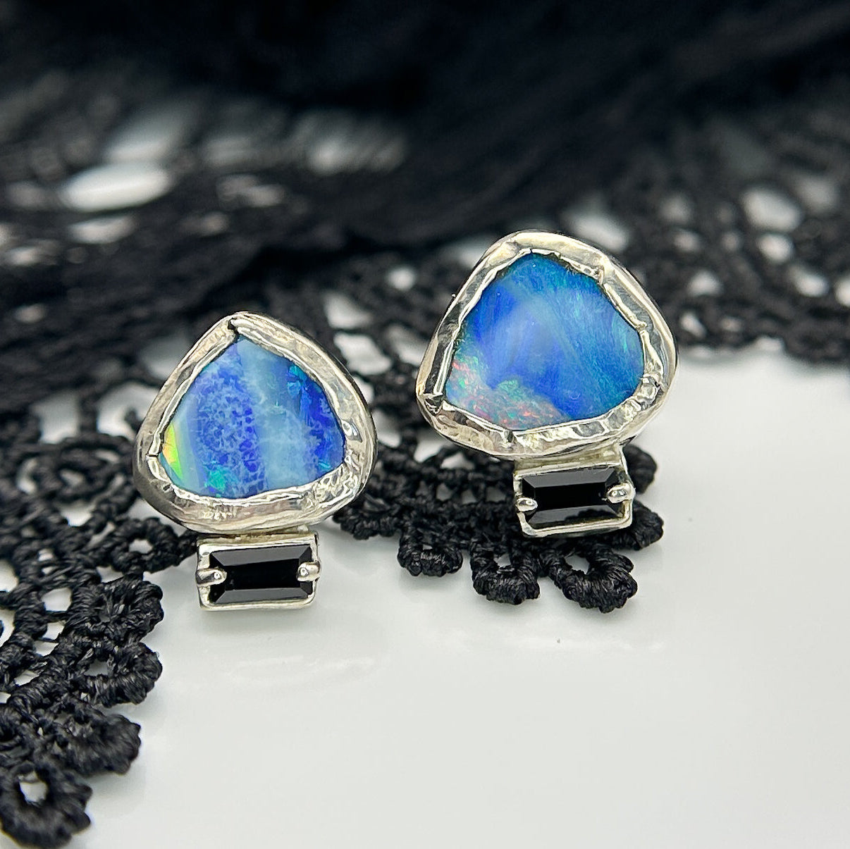 Empire Opal and Black Spinel Studs