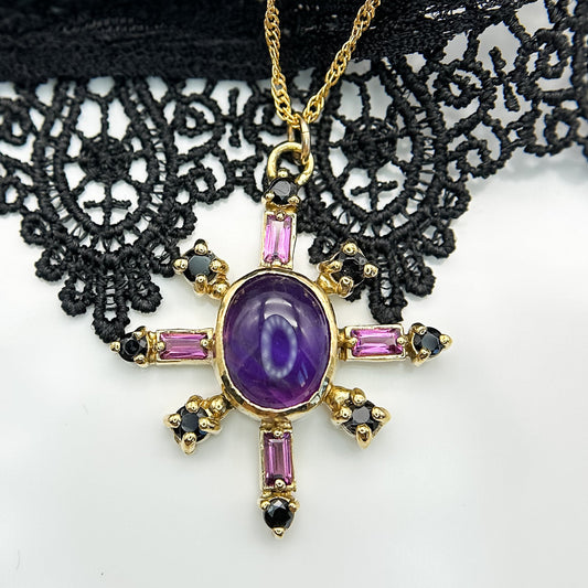 Agnes Amethyst, Rhodolite Garnet and Black Spinel Pendant