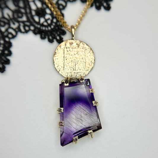 Roman Coin and Super Seven Quartz Pendant