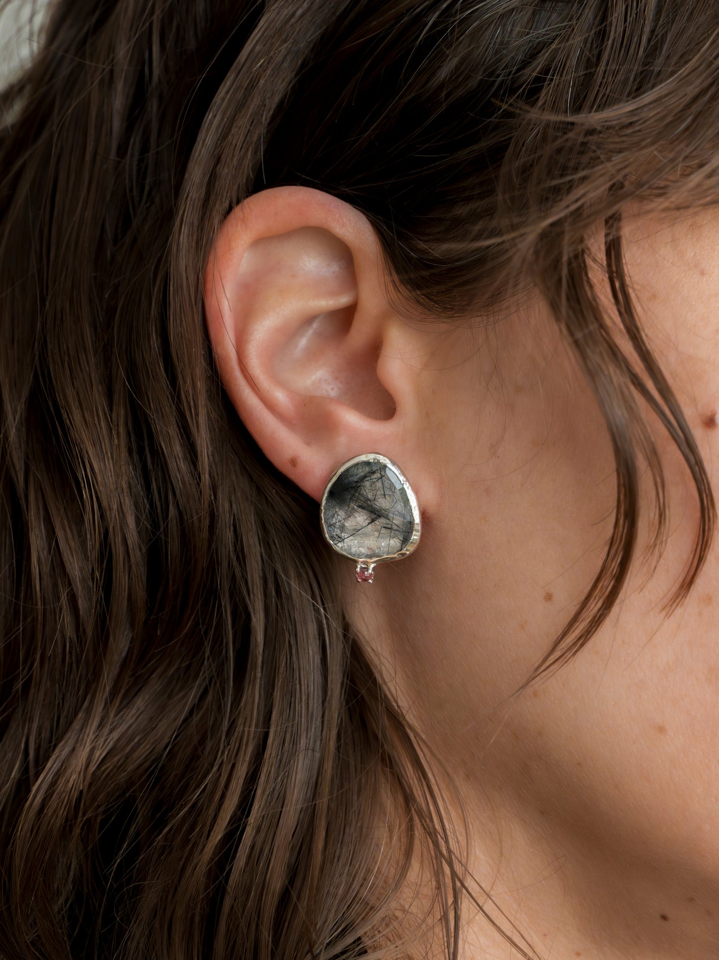 Empire Tourmalated Quartz and Pink Tourmaline Stud Earrings