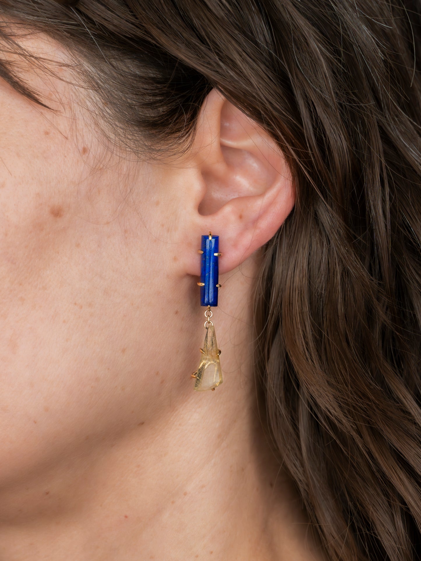 Regiis Lapis Lazuli and Rutilated Quartz Drop Earrings