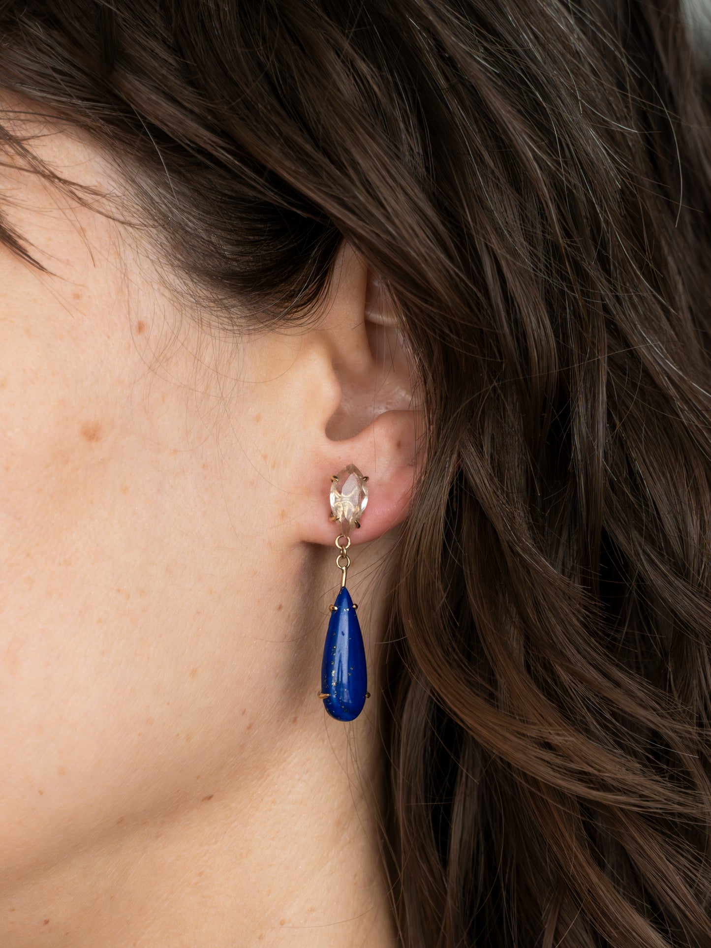 Regiis Lapis and Rutilated Quartz Drop Earrings