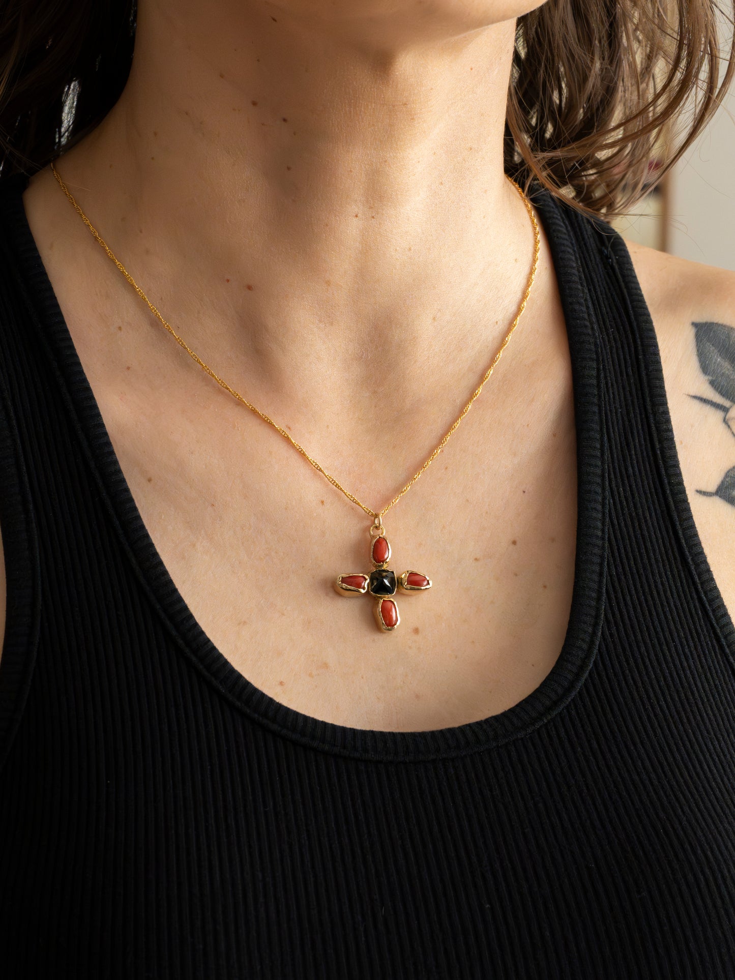 Agnes Coral and Black Spinel Pendant